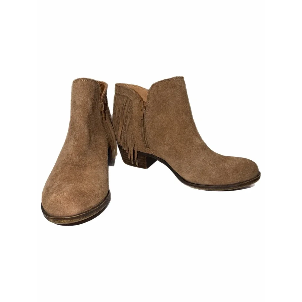 Lucky Brand Benji Tan Suede Fringe Ankle Boots Womens 8M Brown Western